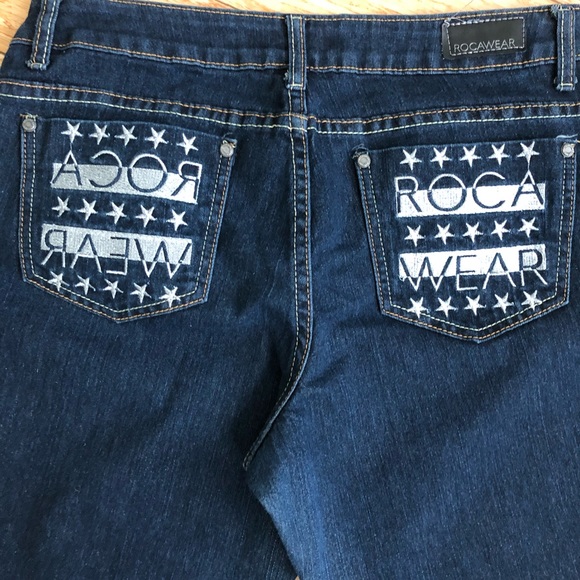 Vintage RocaWear Junior Skinny Blue Jeans size 13 Embroidered Pockets - Picture 8 of 12